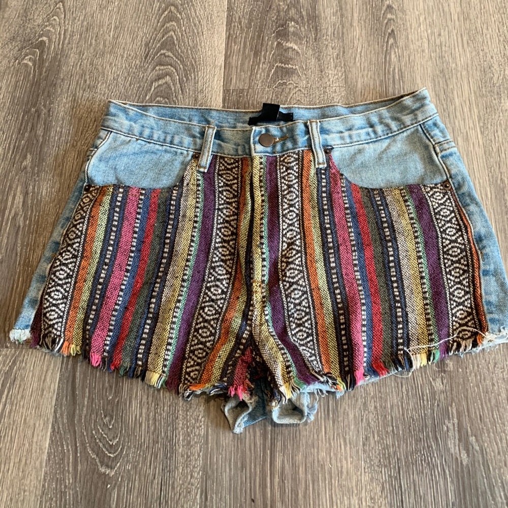 F21 Baja Print High waisted Denim Shorts